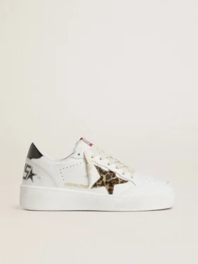 Ball Star with leopard pony skin star and black laminated leather heel tab
