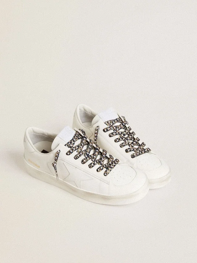 Brown leopard-print laces with contrasting white stars