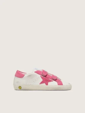 Junior Old School in cream leather with pink suede star and inserts