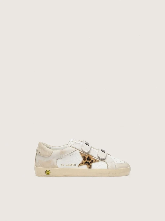 Junior Old School in nappa with leopard-print pony skin star and leather inserts