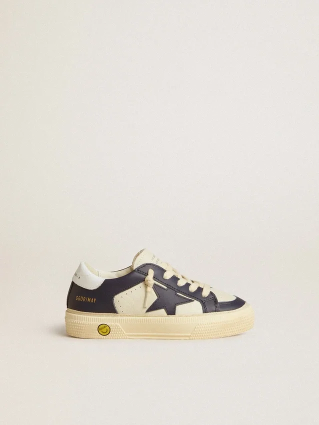 May Junior in white and blue leather with leather star and heel tab