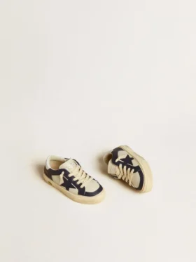 May Junior in white and blue leather with leather star and heel tab