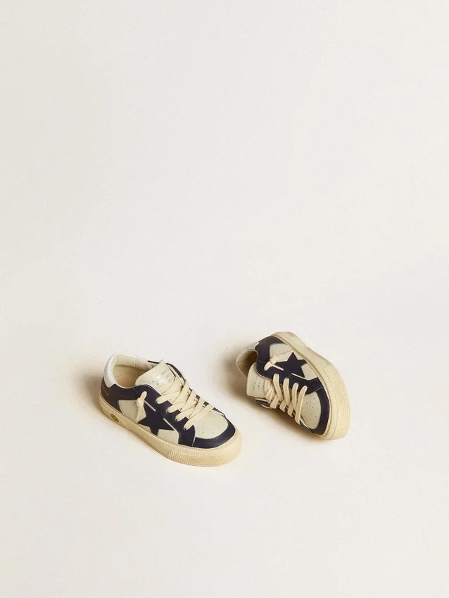 May Junior in white and blue leather with leather star and heel tab