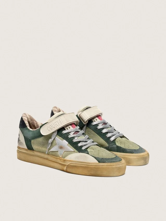 Women's Ball Star LAB in green suede with silver leather star and black suede heel tab