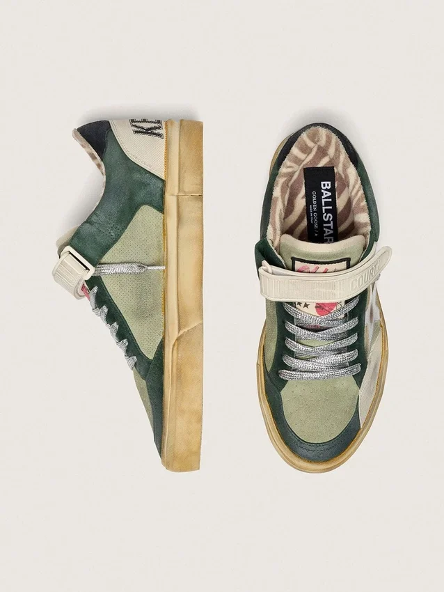 Women's Ball Star LAB in green suede with silver leather star and black suede heel tab
