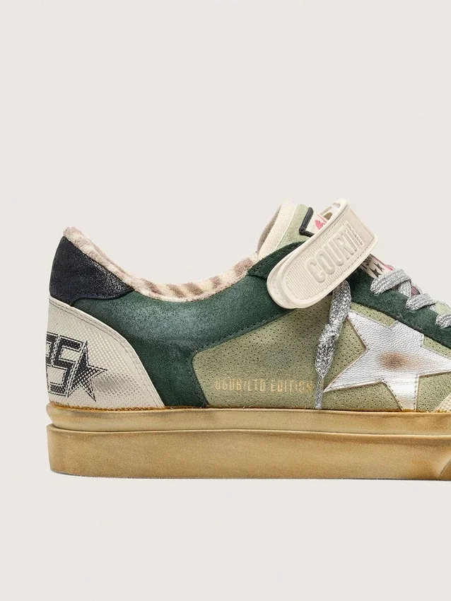Women's Ball Star LAB in green suede with silver leather star and black suede heel tab