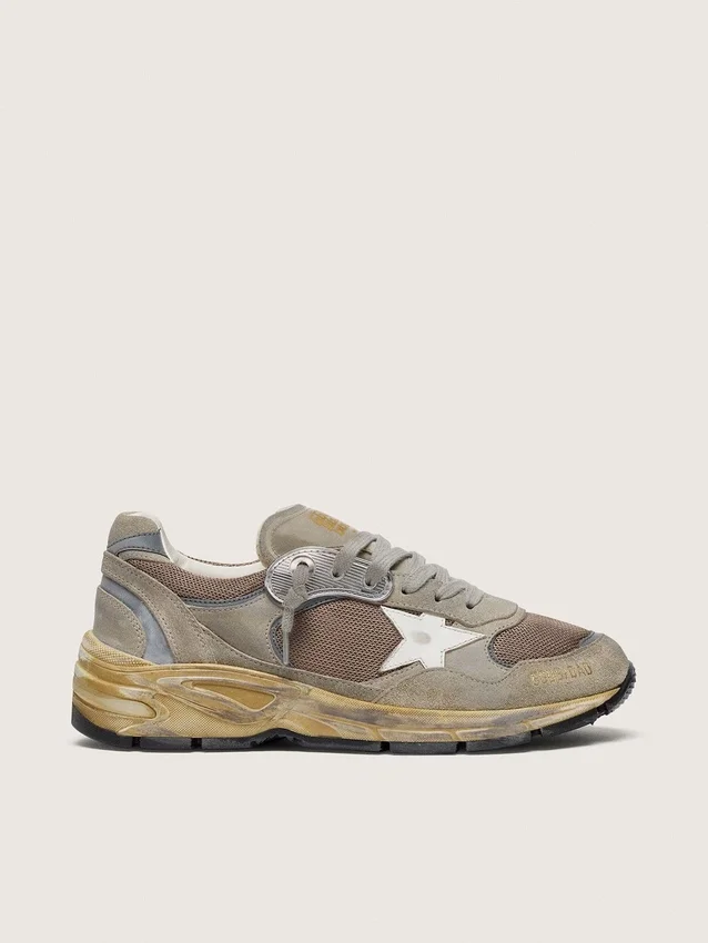 Men's Dad-Star in dove-gray suede and silver mesh with white leather star and suede heel tab