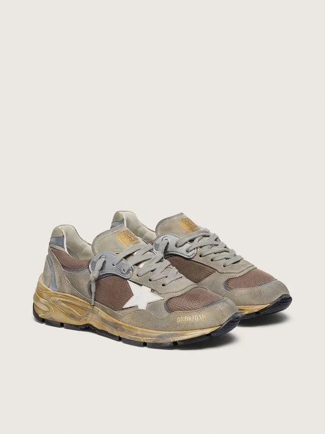 Men's Dad-Star in dove-gray suede and silver mesh with white leather star and suede heel tab