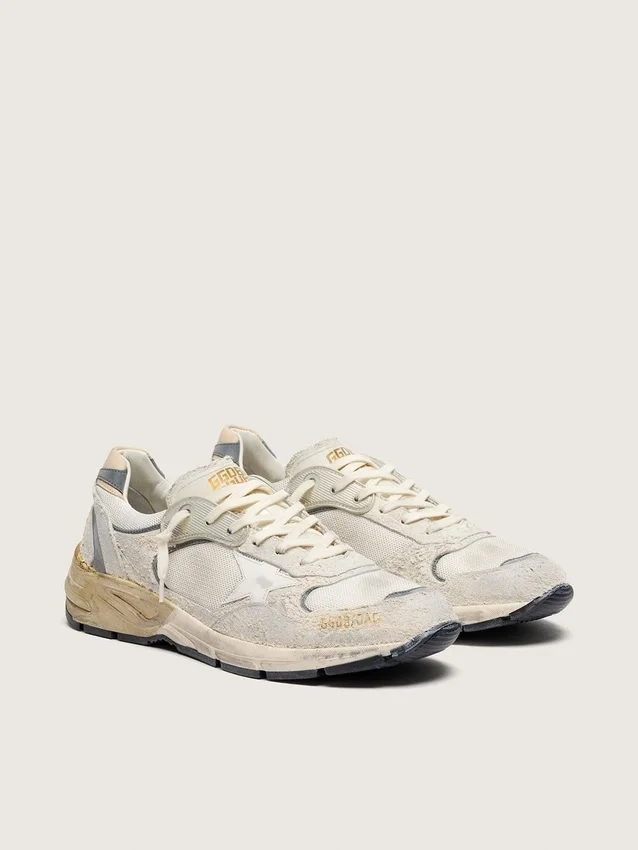 Men's Dad-Star in suede and mesh with white leather star and beige leather heel tab