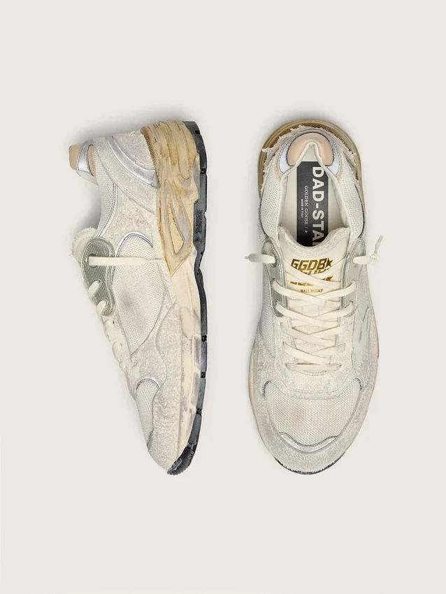 Men's Dad-Star in suede and mesh with white leather star and beige leather heel tab