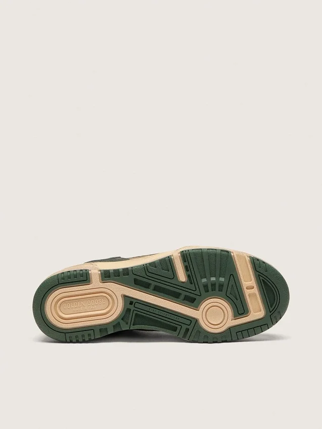 Men's Forty2 in green leather and cream nylon with TPU star and silver leather heel tab