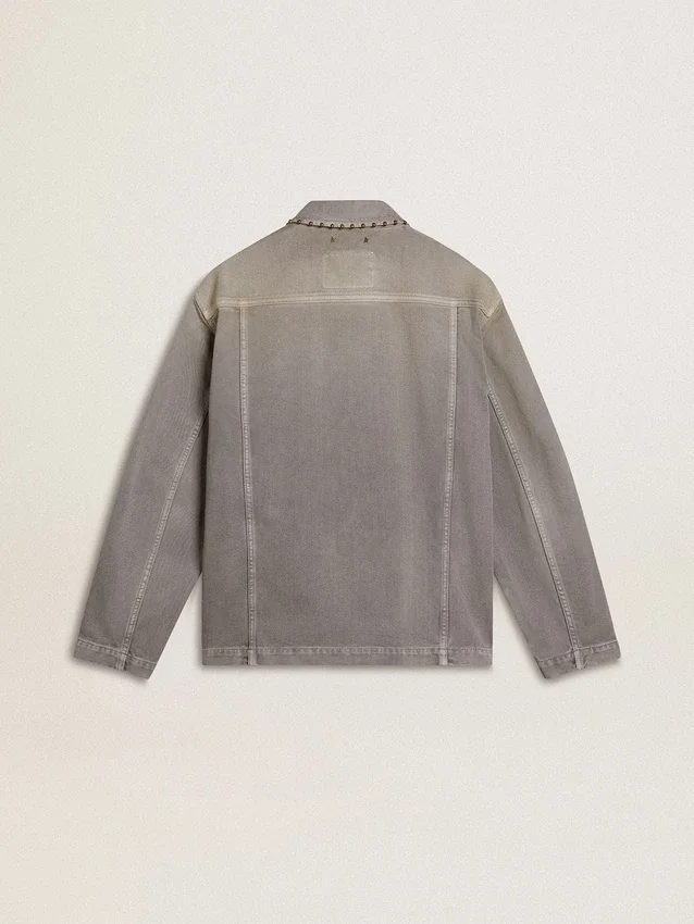 Men's gray denim jacket with studs