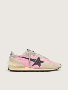 Women's Marathon in pink nylon and beige suede with black printed star