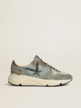 Men's Running Sole in light blue nylon with black star and green leather heel tab