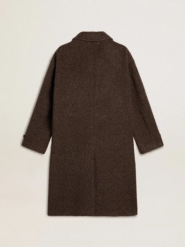 Men's single-breasted Journey coat in wrinkle wool blend with floral pin