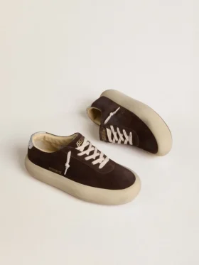 Men’s Space-Star in dark brown suede with metallic silver heel tab
