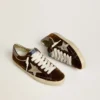 Men's Super-Star in cognac velvet with metallic leather star and heel tab