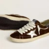 Men's Super-Star in cognac velvet with metallic leather star and heel tab
