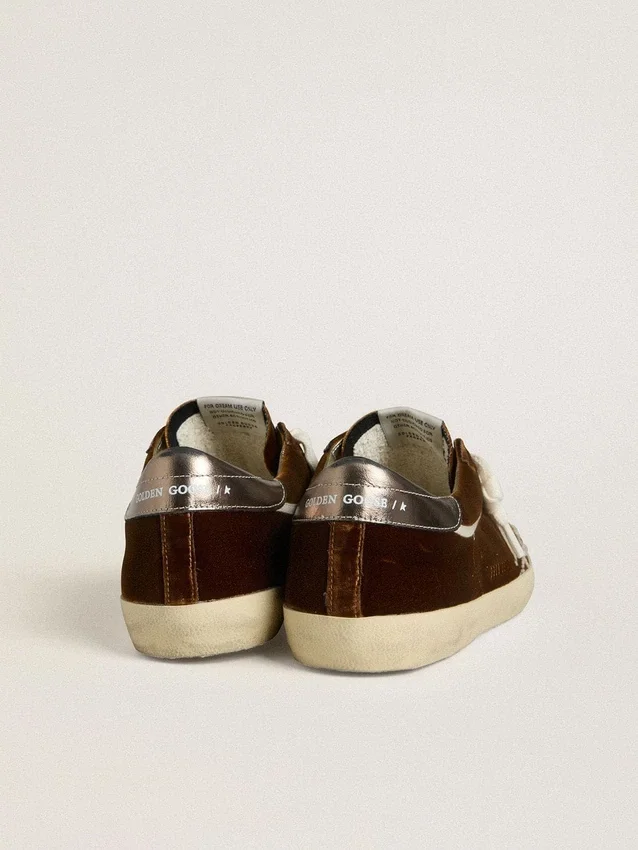 Men's Super-Star in cognac velvet with metallic leather star and heel tab