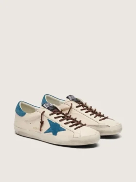 Men’s Super-Star in white leather with turquoise suede star
