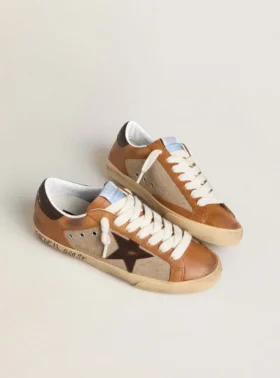 Men’s Super-Star LTD in beige wool with brown leather star and camel inserts