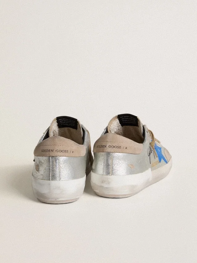 Men's Super-Star LTD in silver metallic suede with leather star and suede heel tab