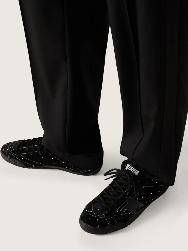 Men's True-Star in black suede with Swarovski crystals and black leather star