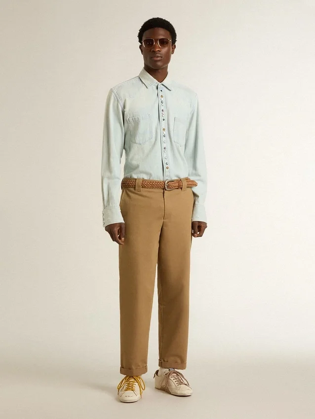 Men's True-Star in white nappa leather with gold foiled leather star and beige suede heel tab