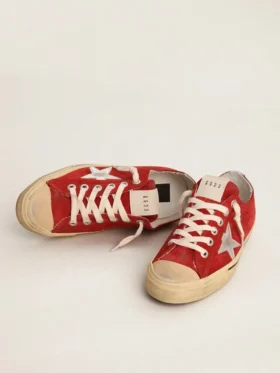 Men’s V-Star in dark red suede with silver star and heel tab
