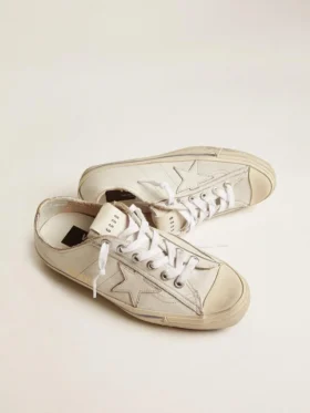 Men’s V-Star in white leather with white star and light blue stripe on the foxing