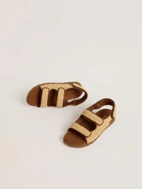 Noa Young sandals in beige raffia and brown leather
