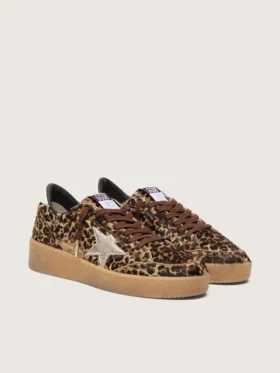 Women’s Ball Star in leopard-print pony skin with platinum leather star and white leather heel tab
