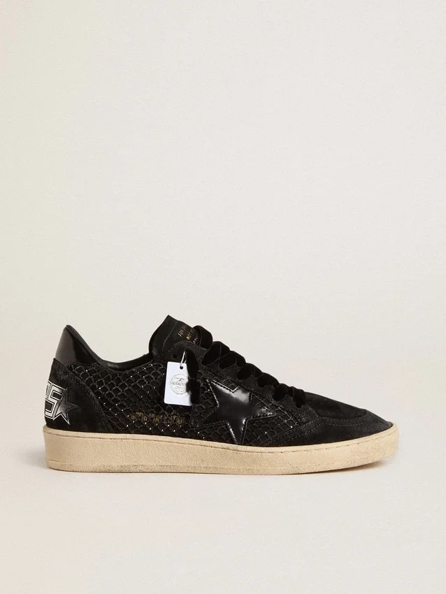 Women’s Ball Star in mesh with Swarovski crystals and black laminated leather star and heel tab