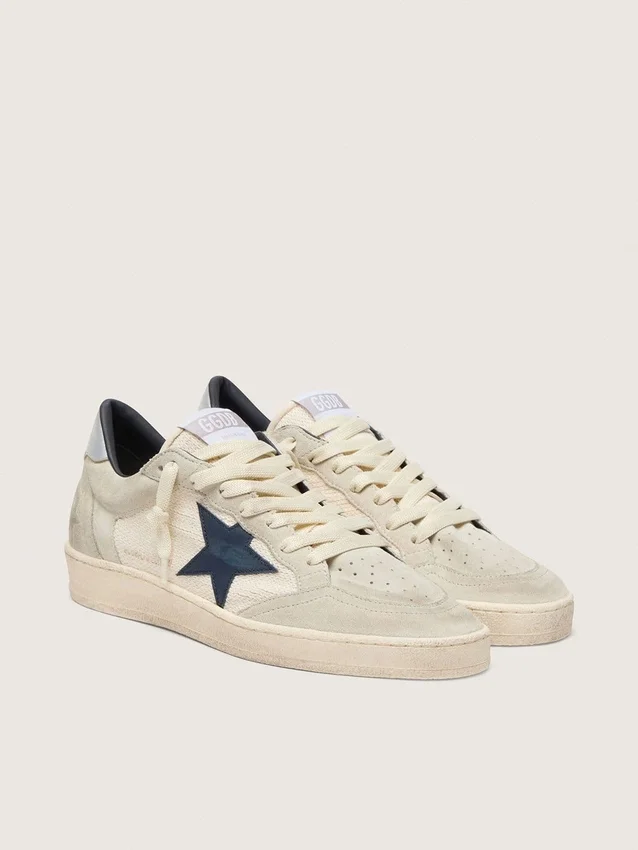 Women's Ball Star LTD in gray suede with blue star and cream-colored crochet inserts