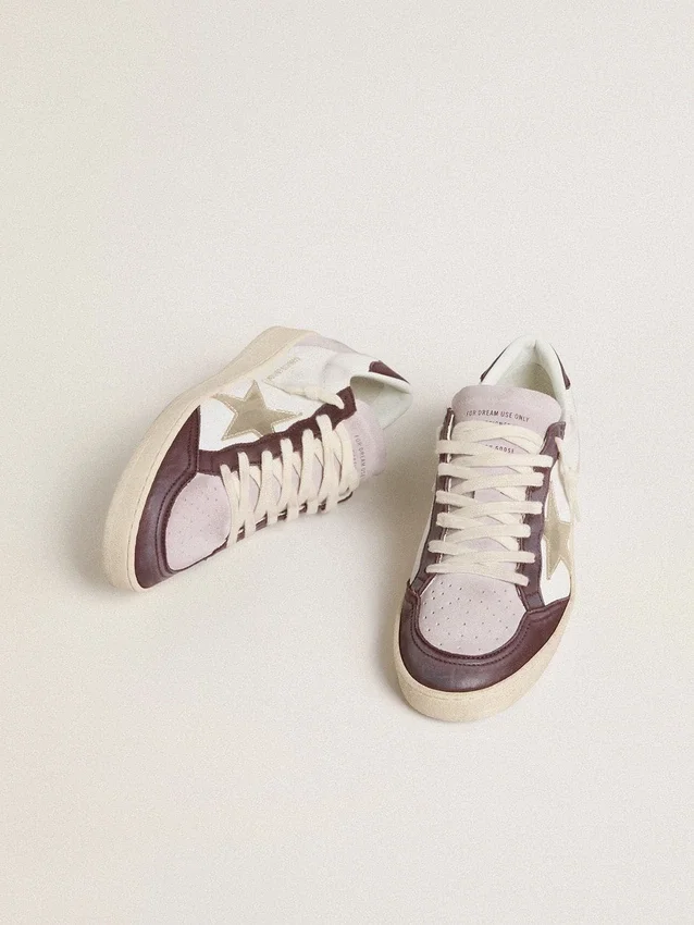 Women's Ball Star LTD in nappa with platinum foiled leather star and burgundy nubuck leather heel tab