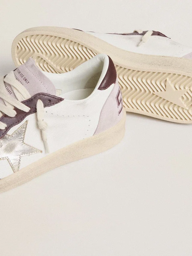 Women's Ball Star LTD in nappa with platinum foiled leather star and burgundy nubuck leather heel tab