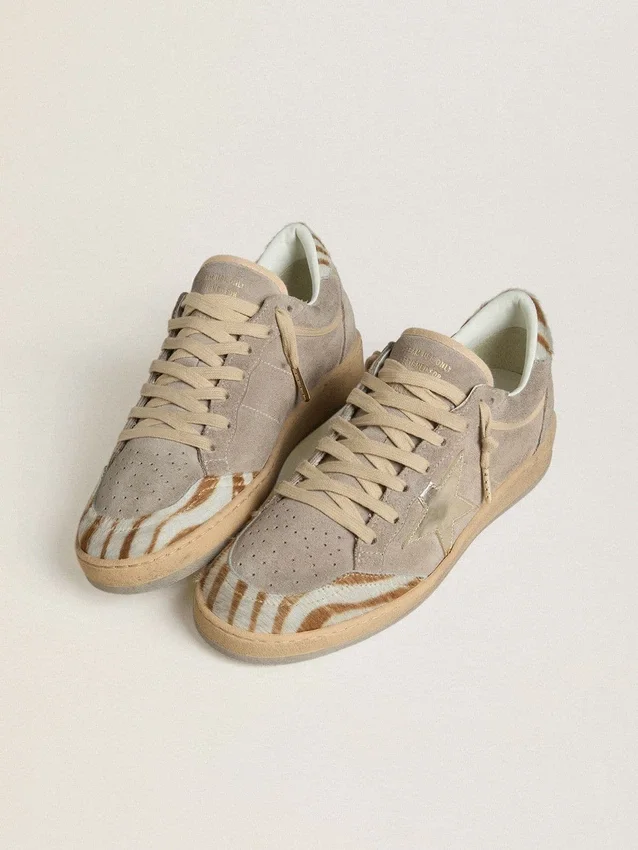 Women's Ball Star LTD in suede with metallic leather star and zebra pony skin heel tab
