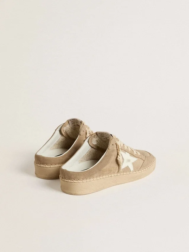 Women's Ball Star Sabot in beige suede with white leather star