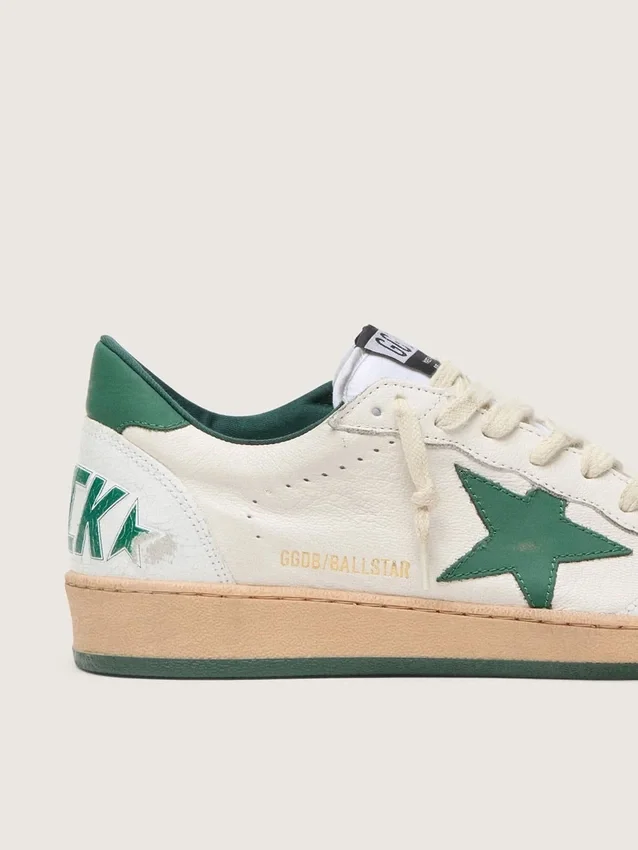 Men's Ball Star Wishes in white nappa leather with green leather star and heel tab