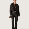Women's pants in dark burgundy nappa with vintage finish