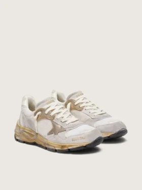 Women’s Dad-Star in mesh and white suede with gold foiled star