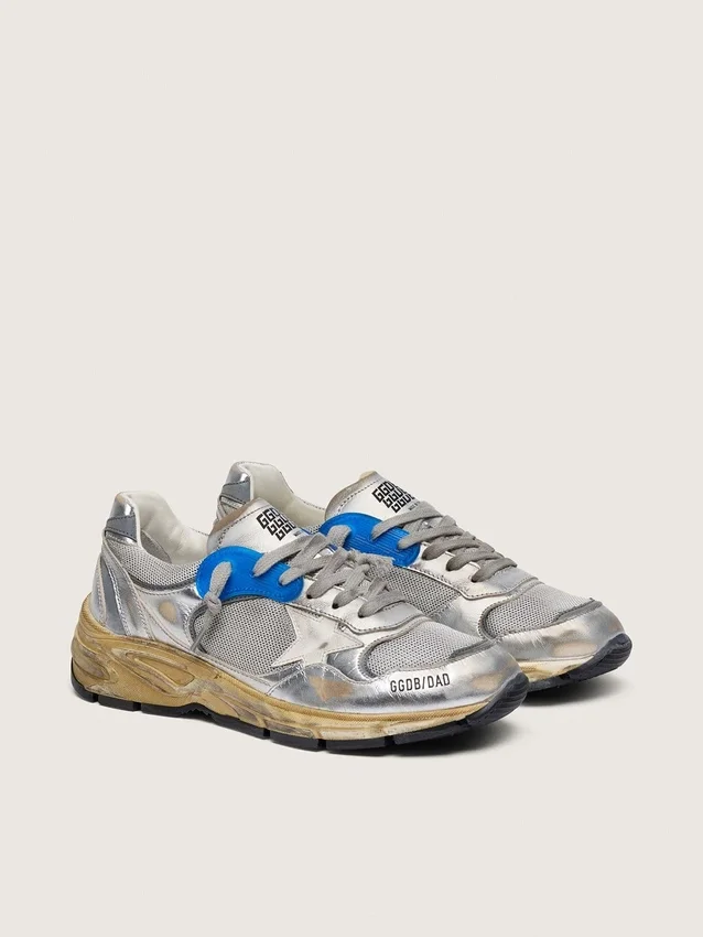 Men's Dad-Star in silver laminated leather and mesh with white leather star and silver heel tab