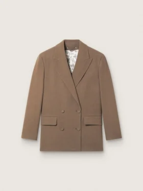 Women's double-breasted blazer in dove-gray chevron wool blend