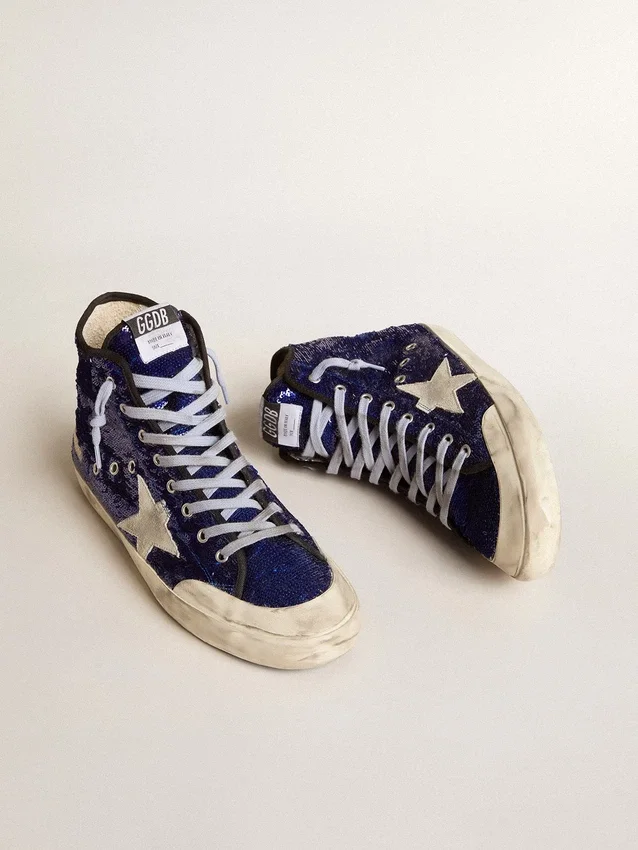 Women's Francy Penstar in bright blue sequins with ice-gray suede star