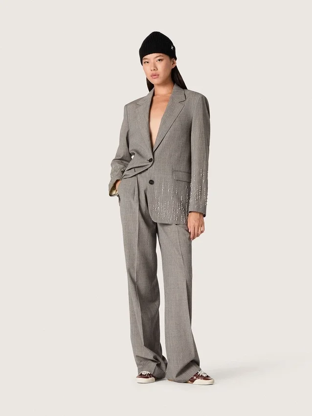 Women’s oversized pants in gray Prince of Wales check