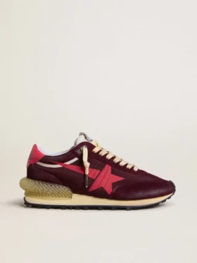 Women's Marathon in burgundy mesh and suede with printed pink star