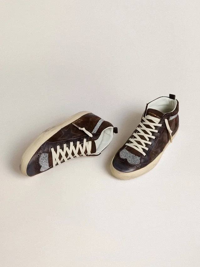Women's Mid Star in brown suede with leather star and Swarovski crystal flash