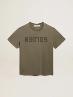 Women's olive green T-shirt with Golden lettering