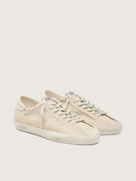 Women’s Super-Star in cream suede with perforated star and bead insert