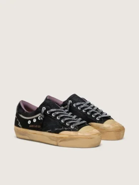 Women’s Super-Star LAB in black laminated suede and nylon with raised star and laces with crystals